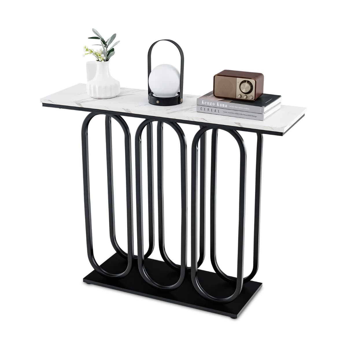 Table Console de 100 Cm Table d'Entrée en Faux Marbre Pieds Réglables Cadre en Métal Kits Anti-bascu